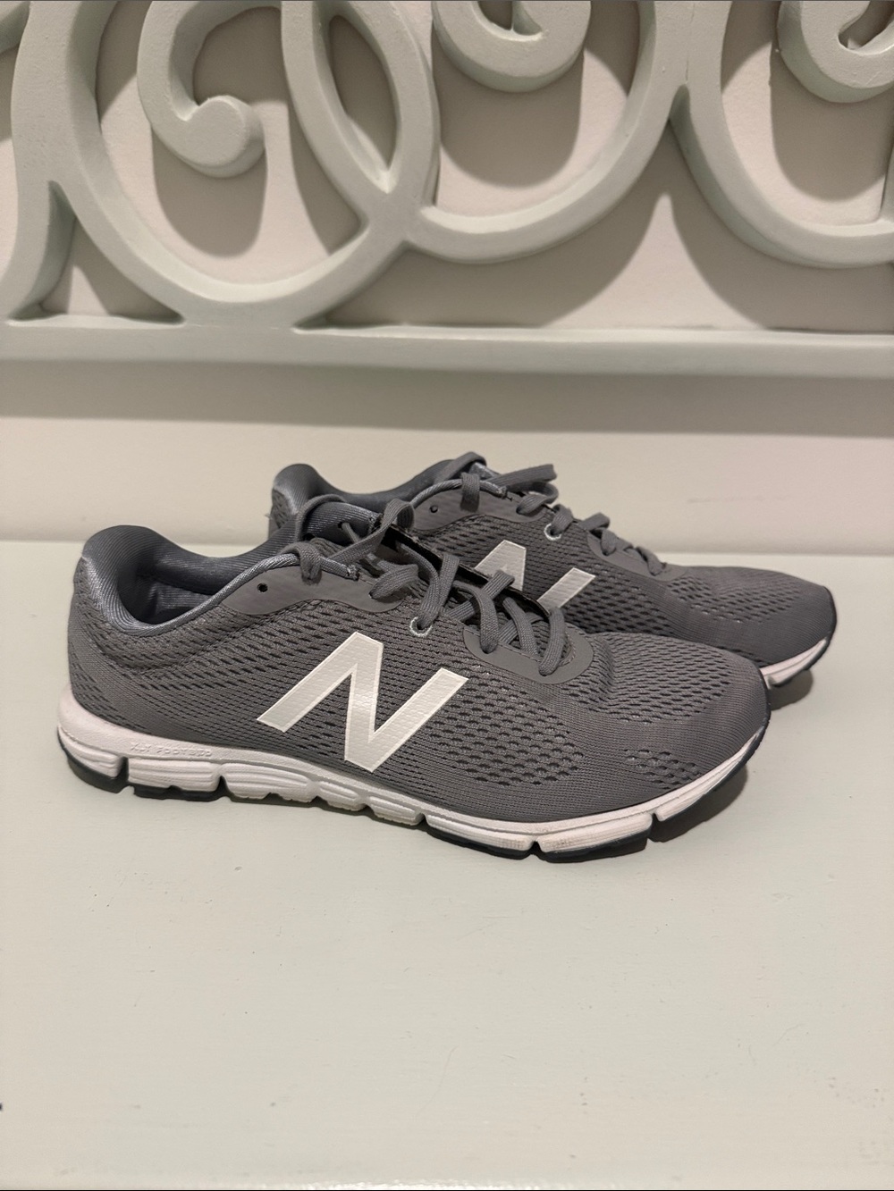 New Balance Gray and White Mesh Athletic Sneakers